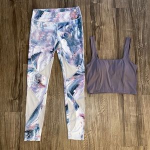 Fabletics tie dye mesh legging w/ midi bra sz S